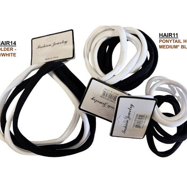 PONYTAIL HOLDER - MEDIUM* BLACK/WHITE