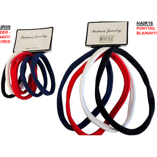 PONYTAIL HOLDER - LARGE* BLA/NAVY/WHITE/RED